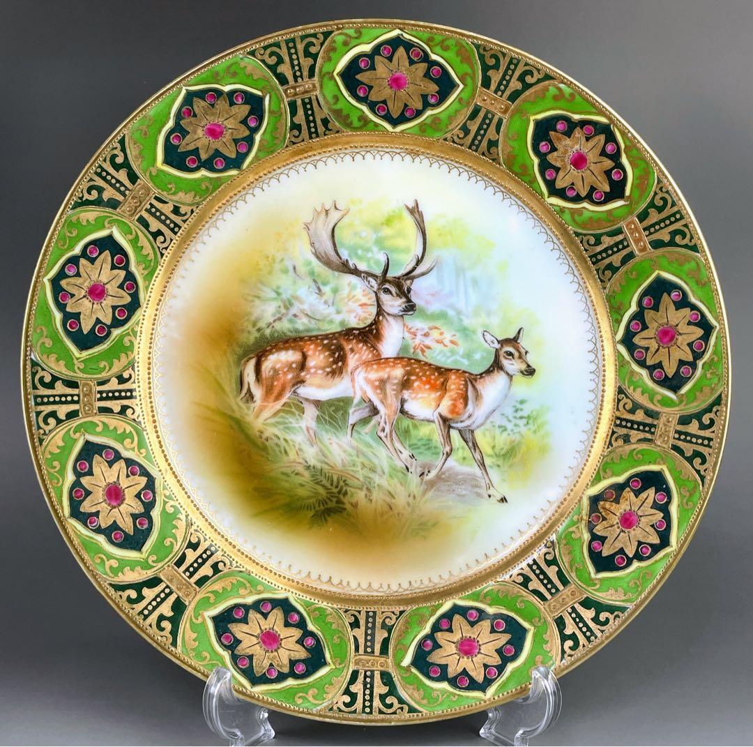 【大型４０cm！】オールドノリタケ 鹿紋 金盛り 大皿 プレートセット