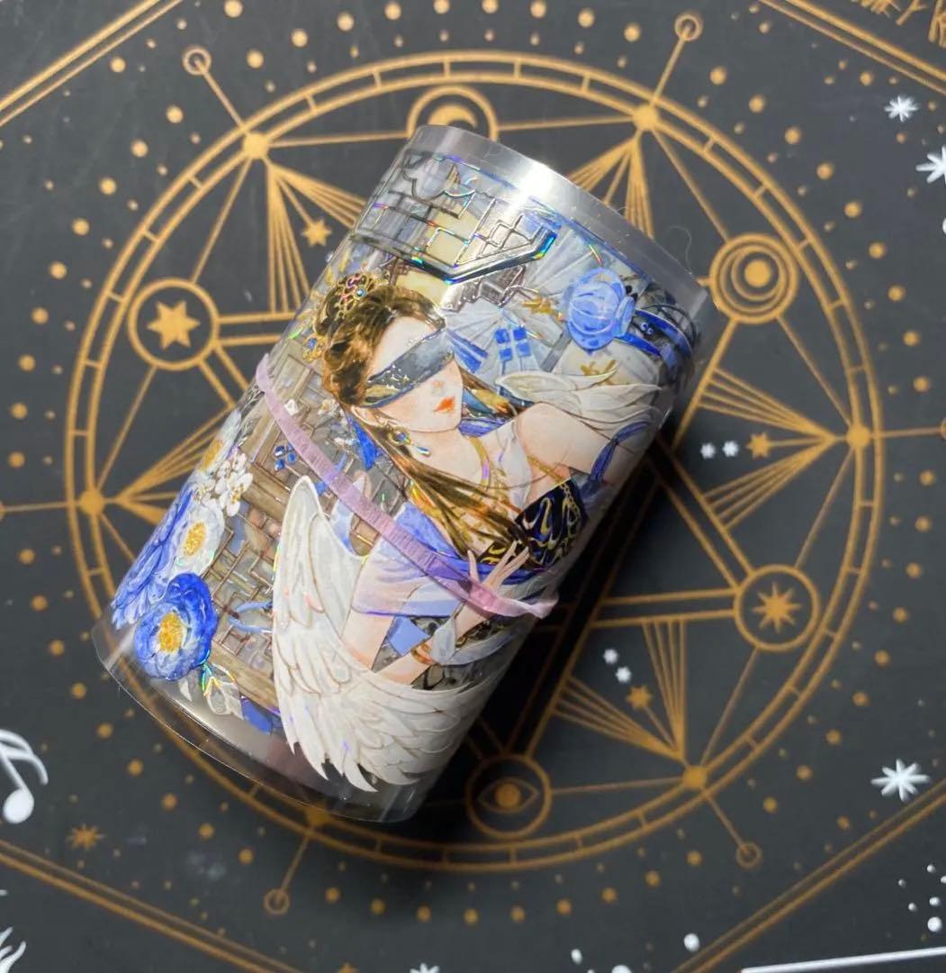 【9173】海外　中古巻　貝殻光マスキングテープ人物　装飾系　古風　半透明