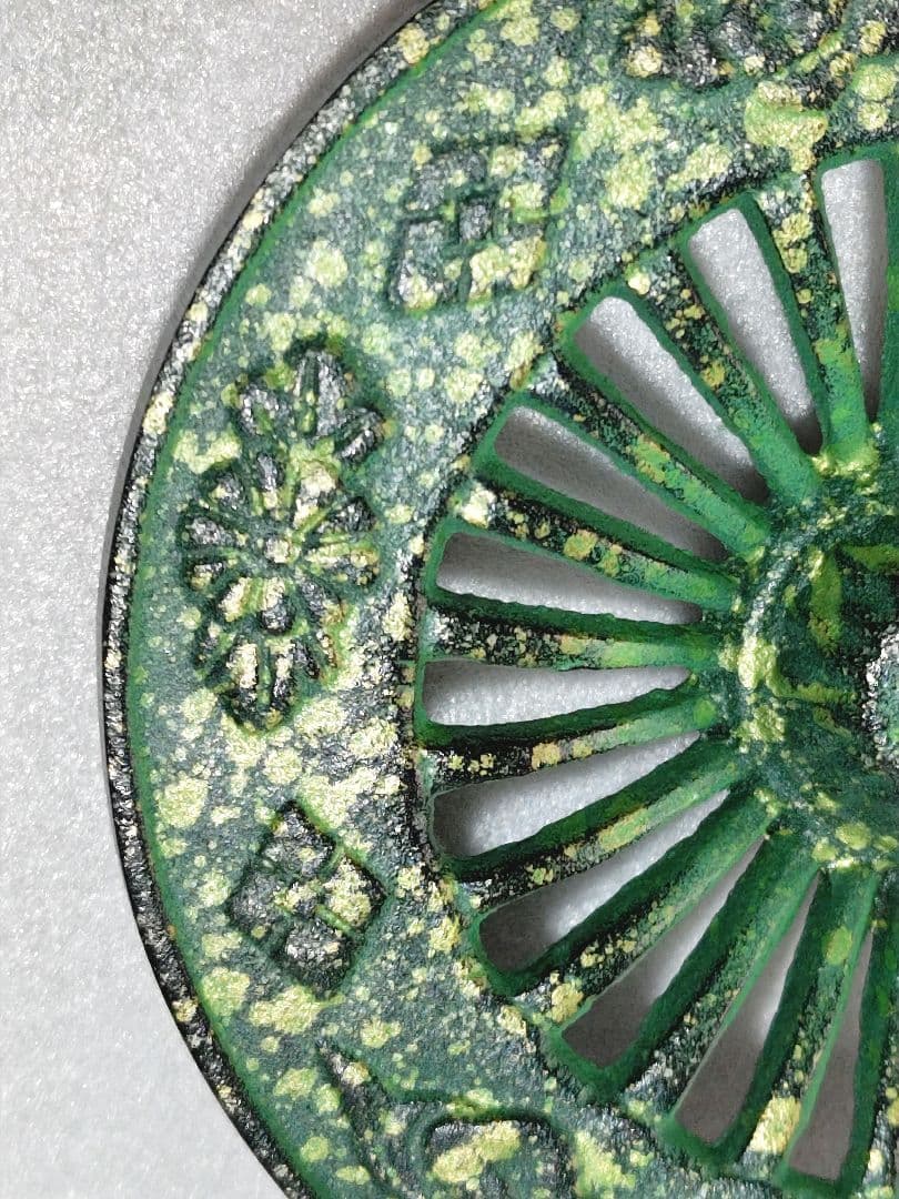 特製美術床置　金属工芸　御所車　花器　花生　花びん　花入　菊模様　置物飾り