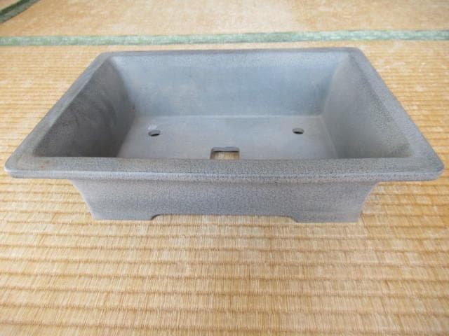 美品1970年頃◆東京植松陶翠『陶翠』ネズ/リヒ 長角 中深 外縁 切足 盆栽鉢