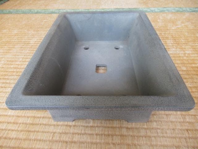 美品1970年頃◆東京植松陶翠『陶翠』ネズ/リヒ 長角 中深 外縁 切足 盆栽鉢