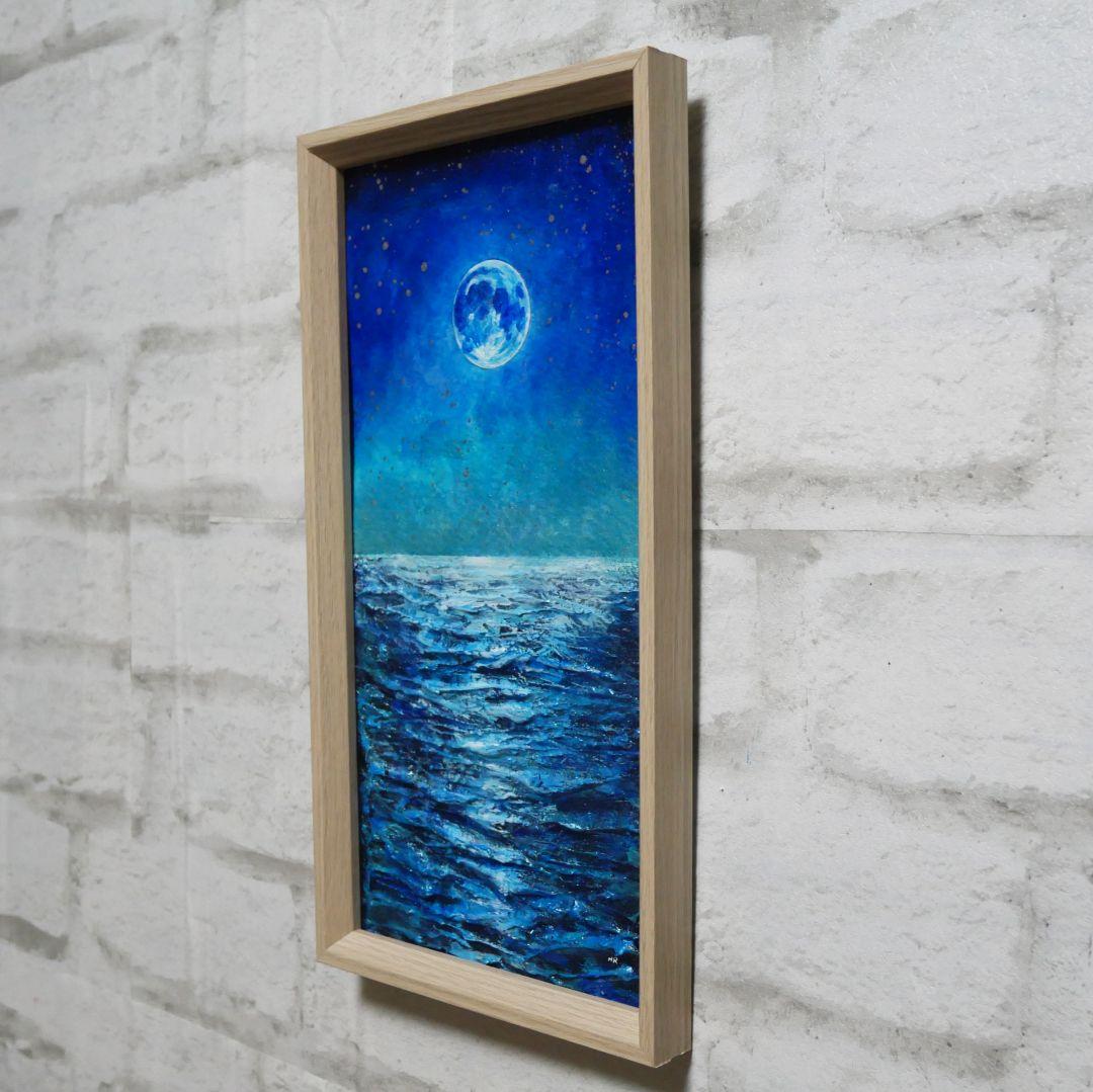油絵 油彩 油彩画 絵 絵画 長方形ミニ絵画【青い月】