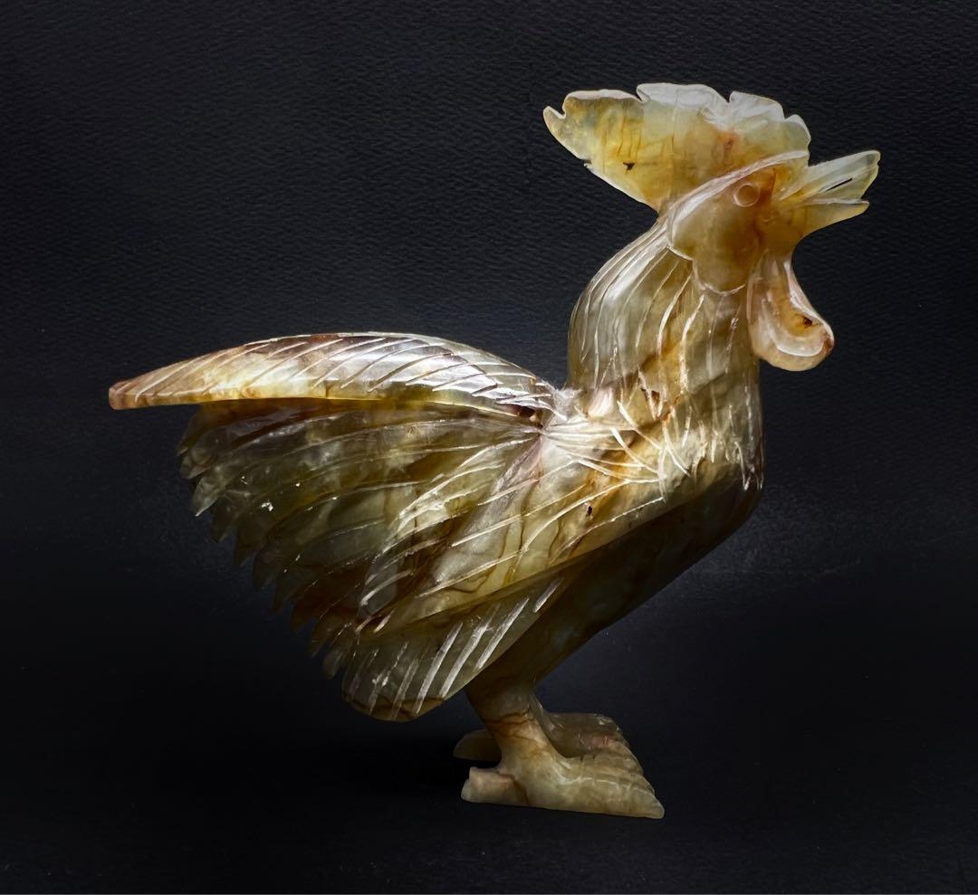 中国美術 古玩 玉石　瑪瑙 置物 大（鶏）大利　開運置物