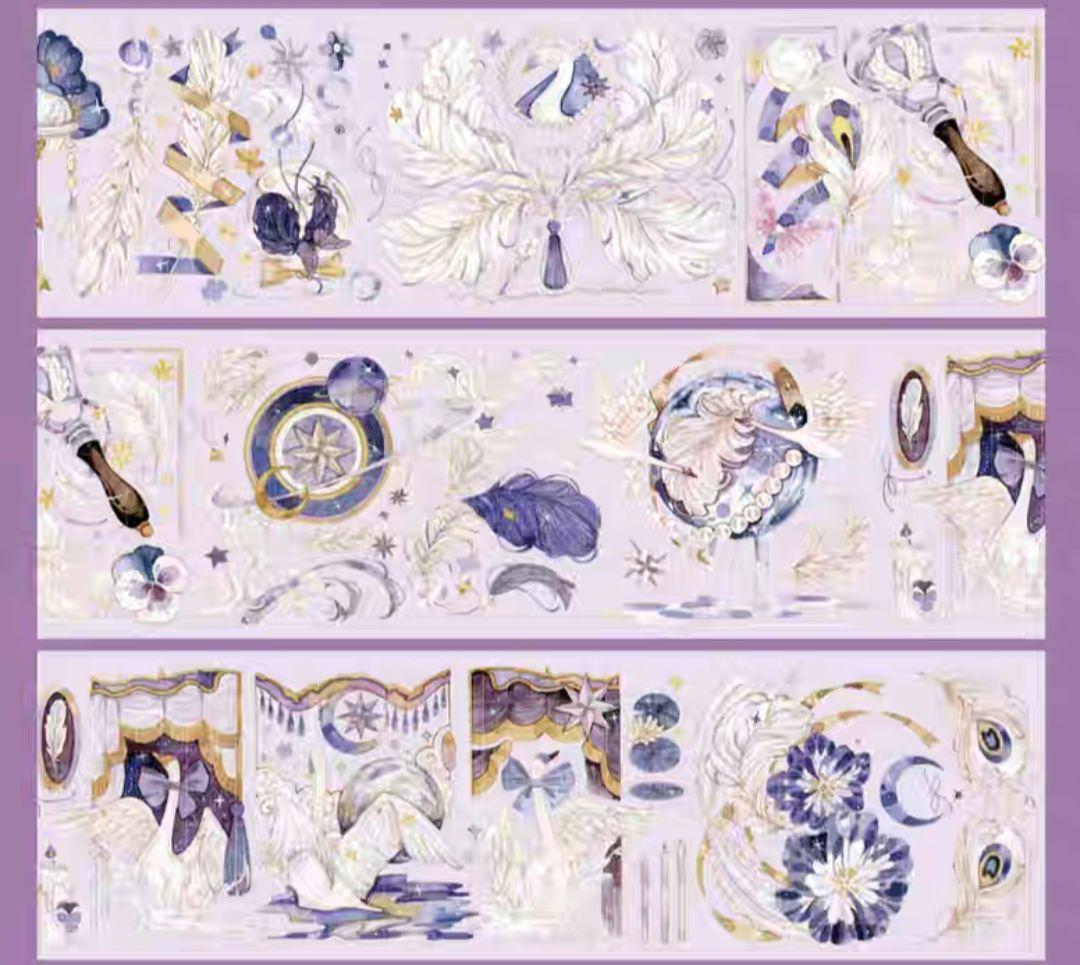 巻売 535★ 海外 マスキングテープ マステ PET 装飾 花 白鳥 虹光