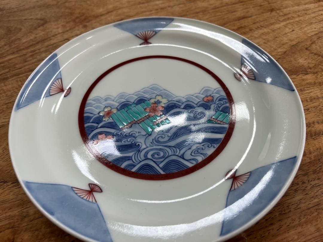 今右衛門　人間国宝　皿　桜　海　扇子