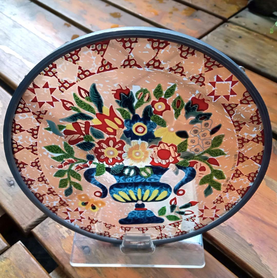 アメリカ ステンドグラス 花瓶キルト柄 グラスマスターズ社