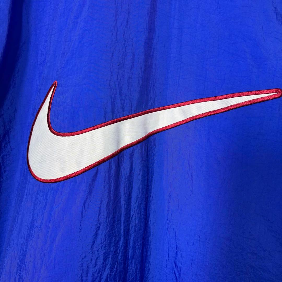 ナイキ 白タグ ナイロンジャケット ロゴ刺繍　ベンチコート 青　XXL