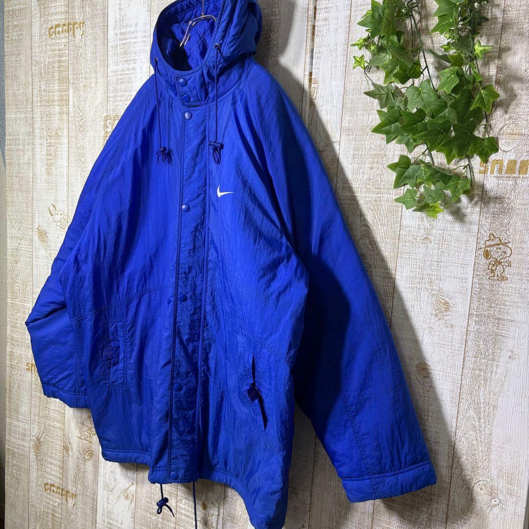 ナイキ 白タグ ナイロンジャケット ロゴ刺繍　ベンチコート 青　XXL
