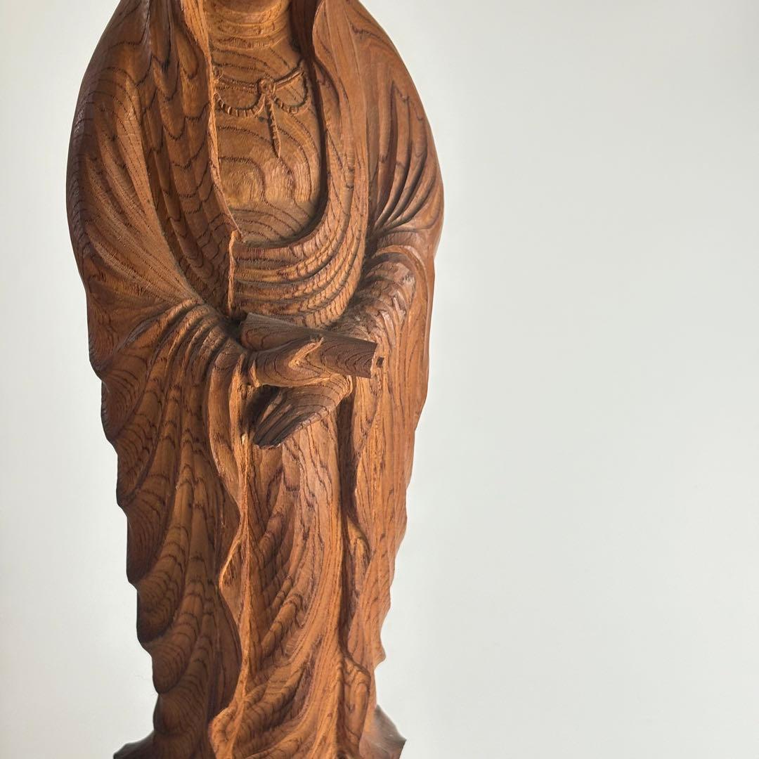 仏像 仏教美術 観音菩薩 木彫り 在銘 約高さ67cm 観音