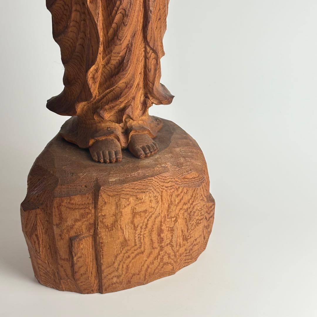 仏像 仏教美術 観音菩薩 木彫り 在銘 約高さ67cm 観音