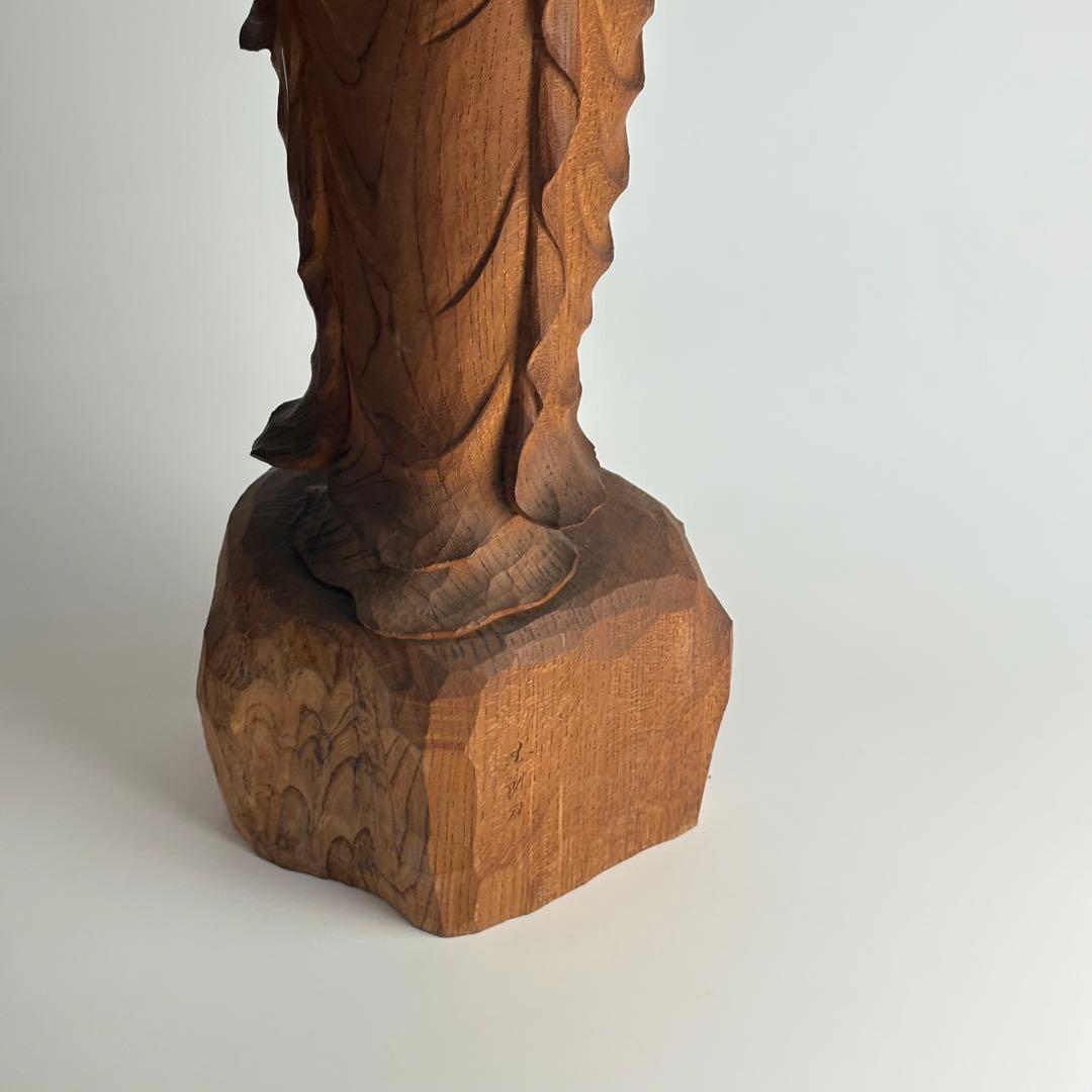 仏像 仏教美術 観音菩薩 木彫り 在銘 約高さ67cm 観音
