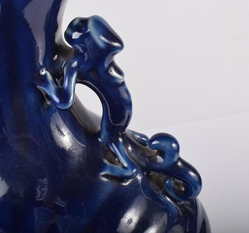 中国　大清康煕年製　瑠璃釉　双耳扁壷　M　R3690C