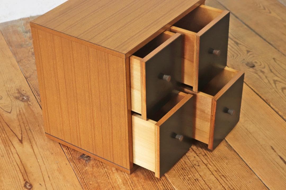 ヴィンテージ モダン 卓上 ドロワー 小物入れ 収納 ４杯 木製 メラミン化粧板