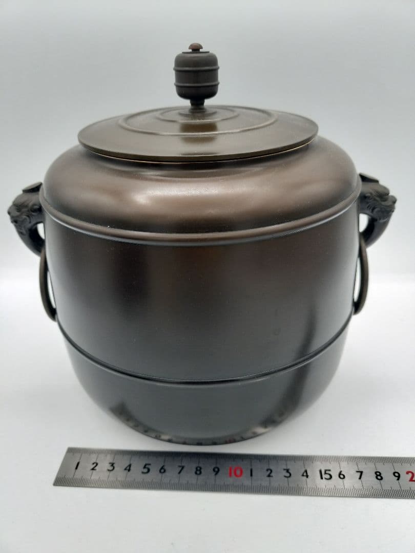 c413 唐銅皆具 鬼面遊環 八尾祥栄 木箱 茶道具 古物