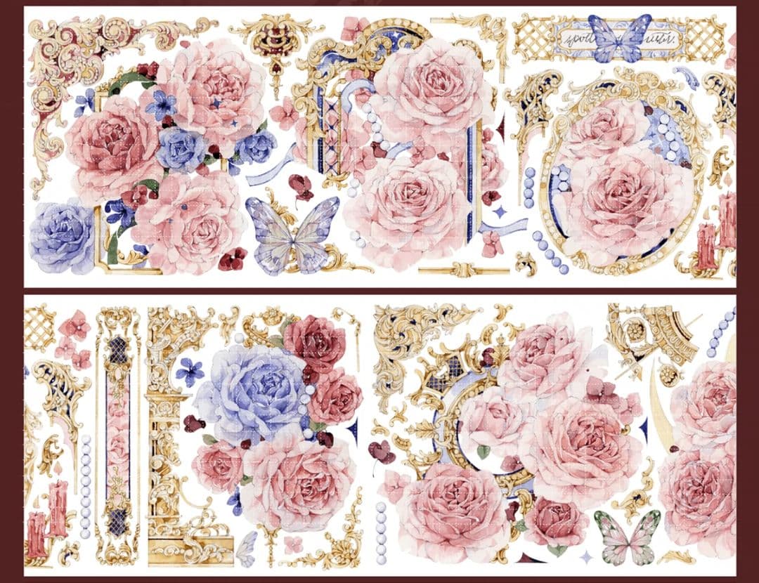 巻売 798★ 海外 マスキングテープ マステ PET 装飾 花 蝶 贝壳光