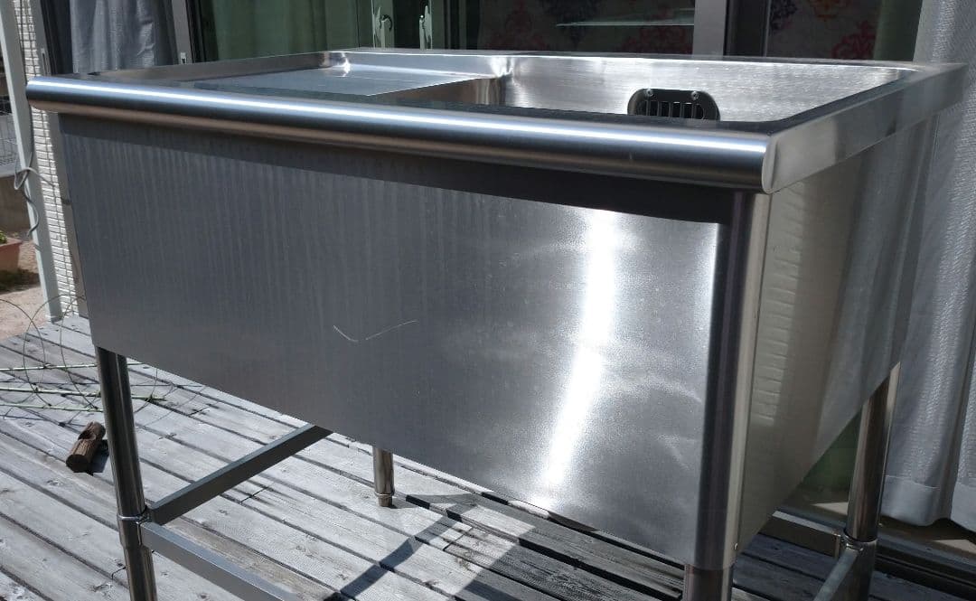 水切付一層シンク W900 SUS340 正面から左に水切り オーバーフロー付