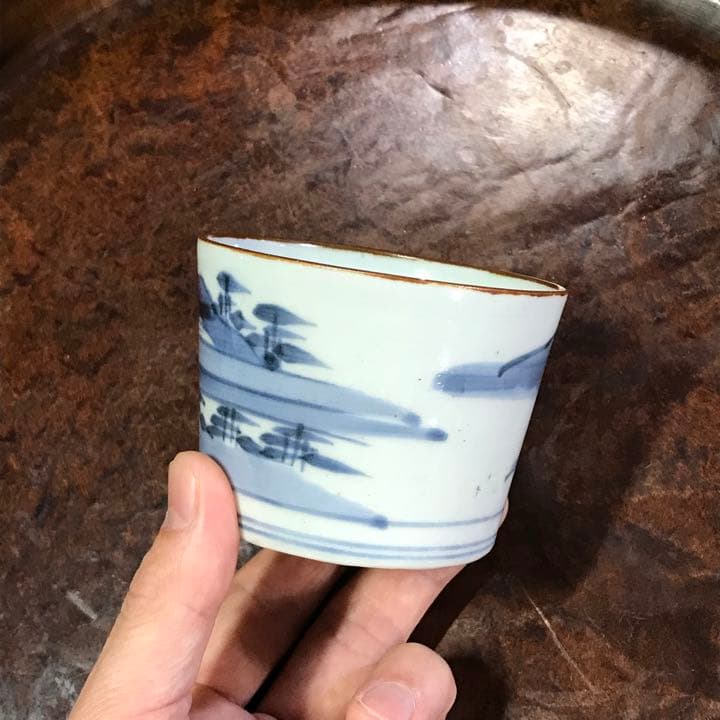 古伊万里　蕎麦猪口　富士山　松原　そばちょこ　古伊万里　変わり図