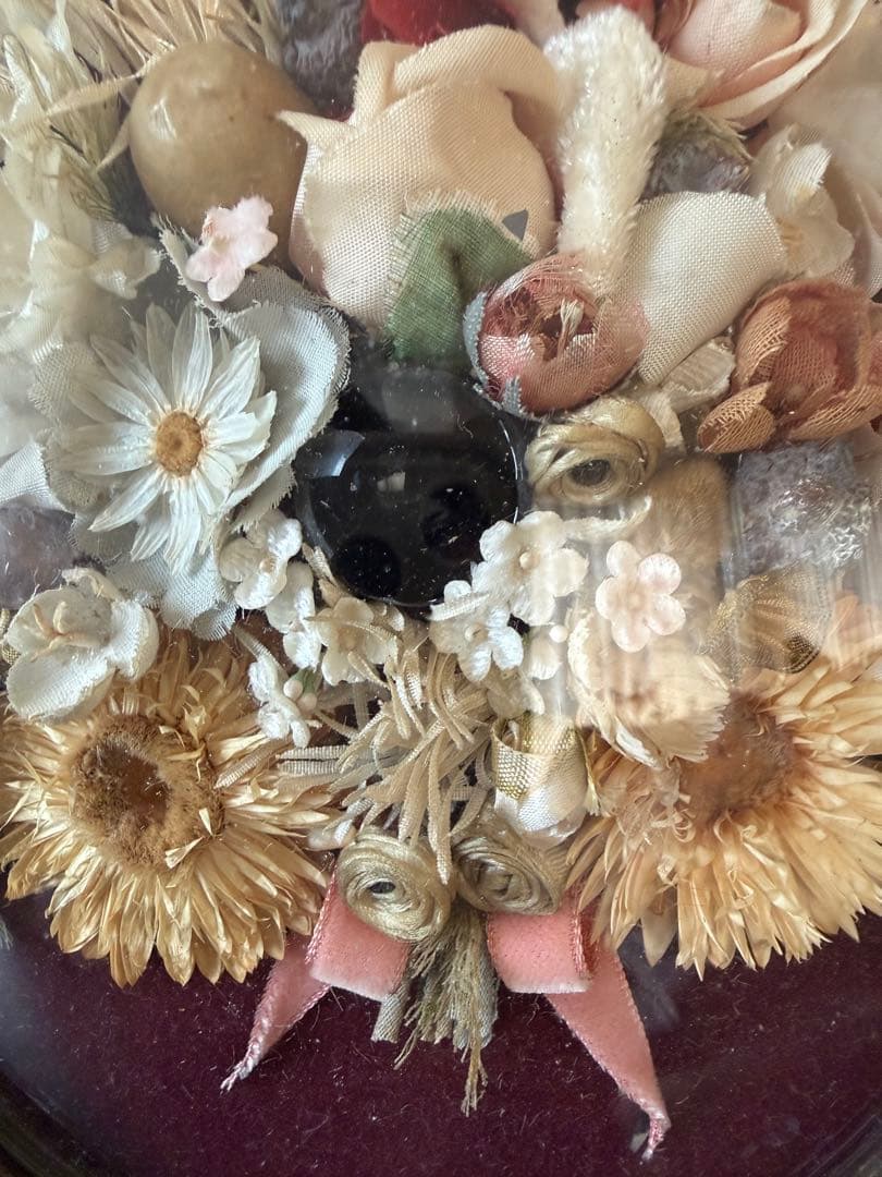 希少 フランスアンティーク お花のメダイヨン オーバルフレーム ドームガラス