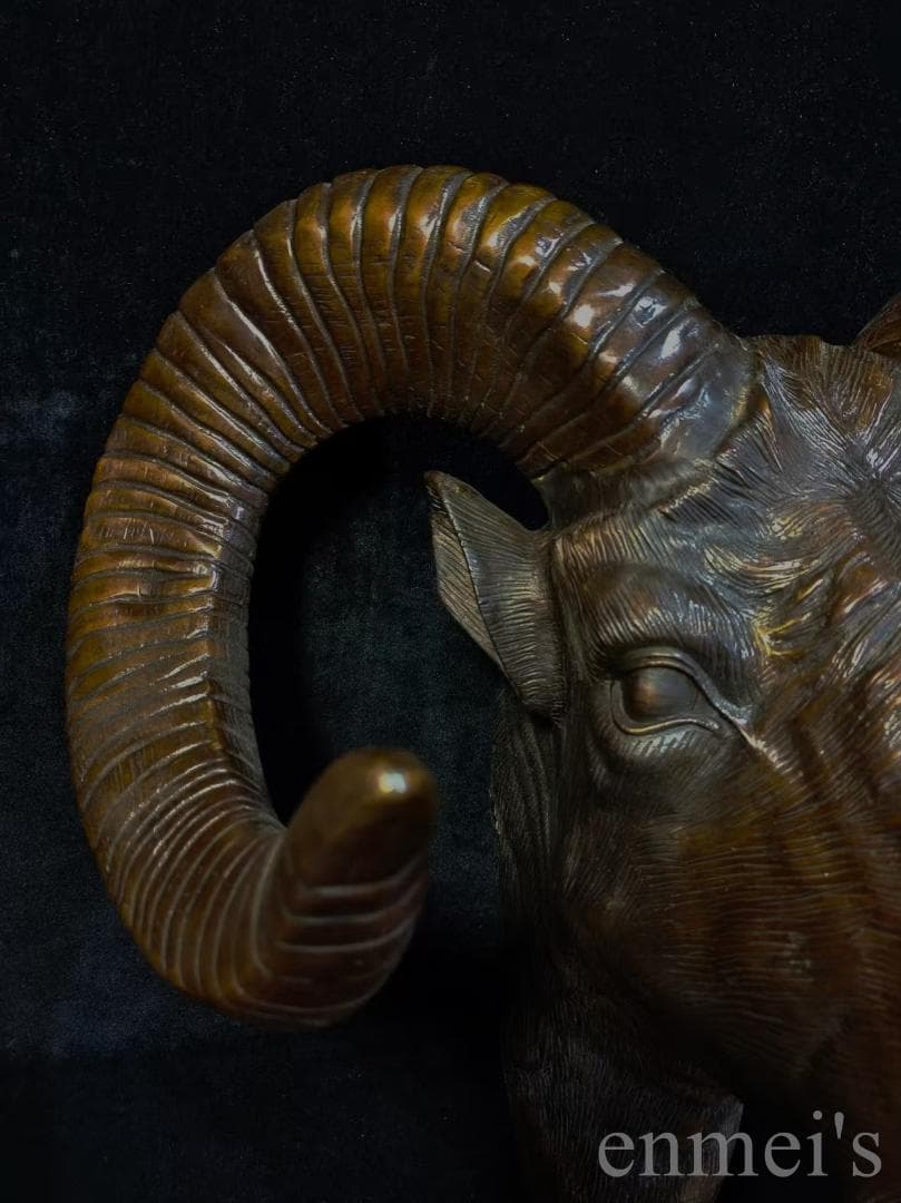 中国古美術【羊型如意】純銅 風水宝物 銅器 高浮彫 手彫り 古美味 時代物 置物