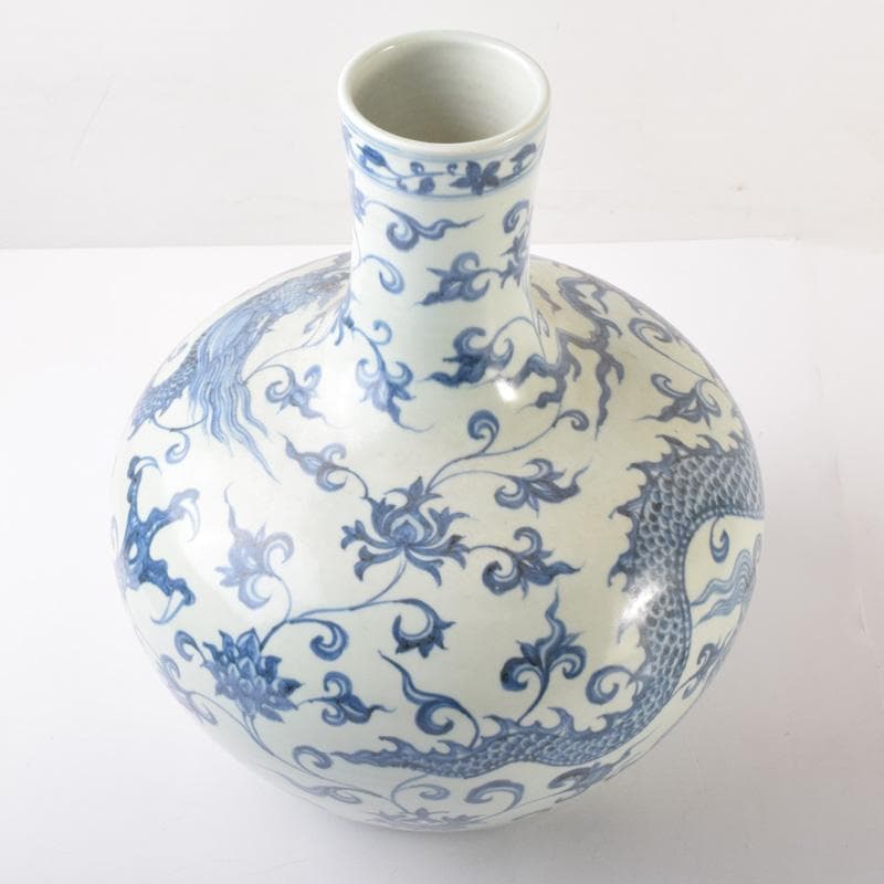 げげげ　中国　青花　龍花文　長頸瓶　高さ約37cm　C　7177A