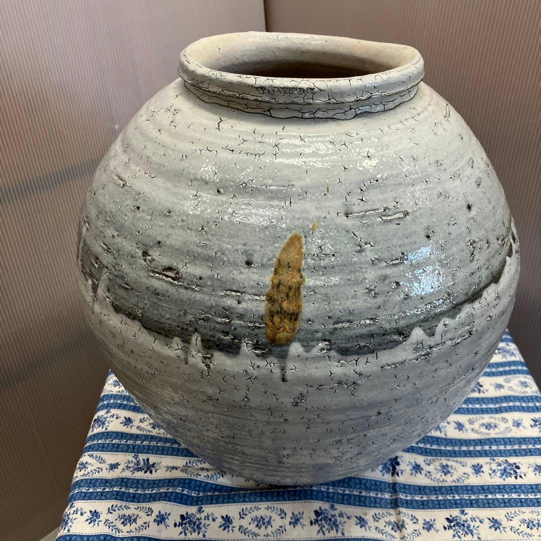 華道道具　花器　粉引壺　伊藤雄志　造　共箱　栞　S85KT