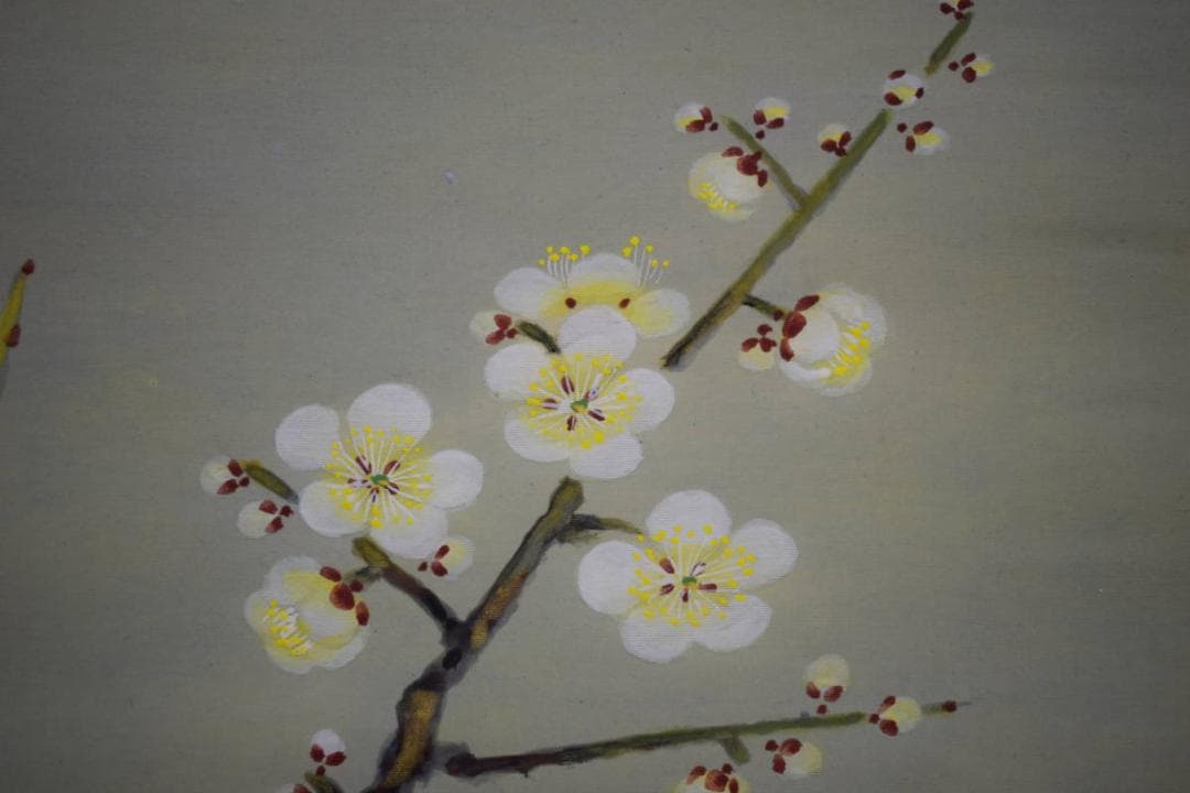 真作/島津崋山/白梅小禽図/桐共箱二重箱付/布袋屋掛軸HH-79