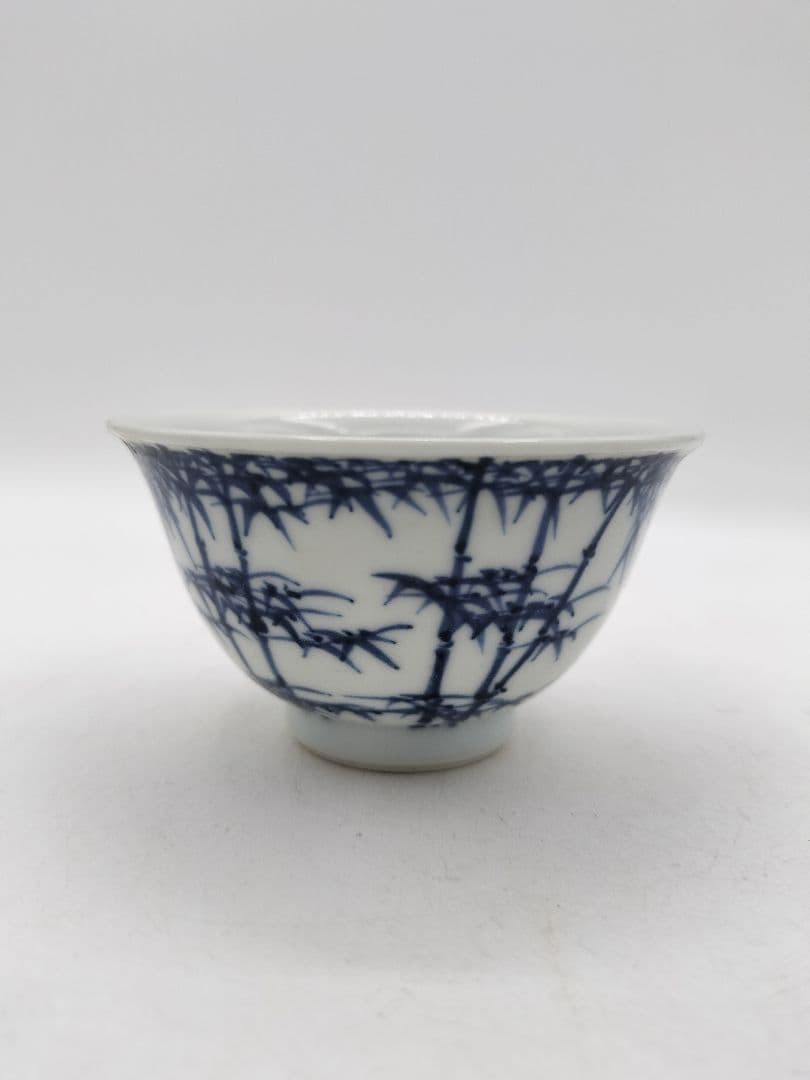 c733 煎茶器セット 染付　竹 「清影揺風」湲仙 5客 茶道具 古物