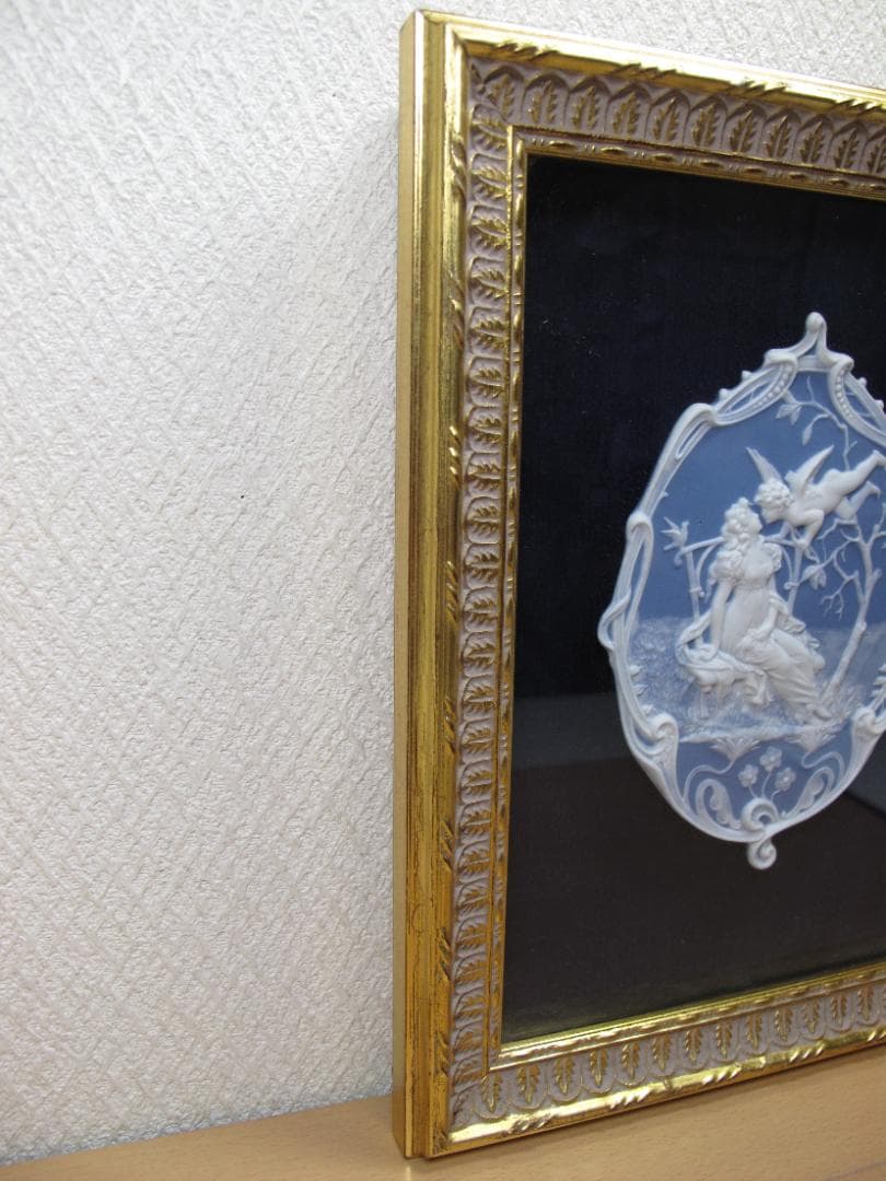 陶板画 カメオ 天使と美女 細密細工