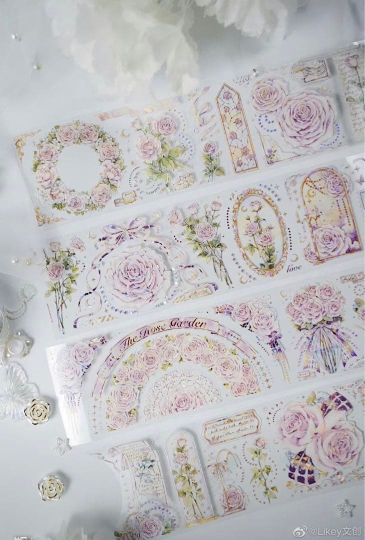 M1297.Likey文創 淡蕊玫瑰 マスキングテープ PET贝壳光