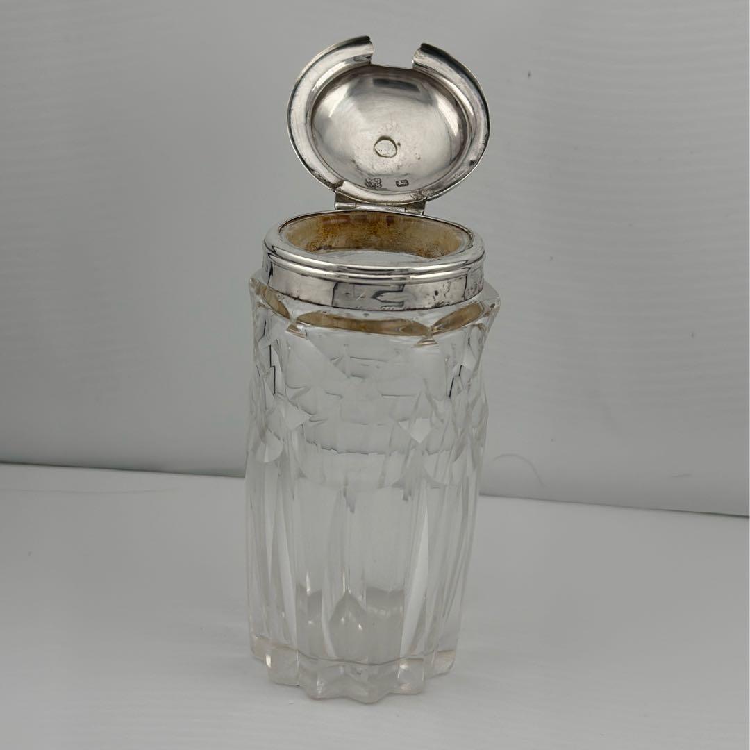 ヴィクトリアンシルバーリング＆カッティングガラスジャー調味料等入れ