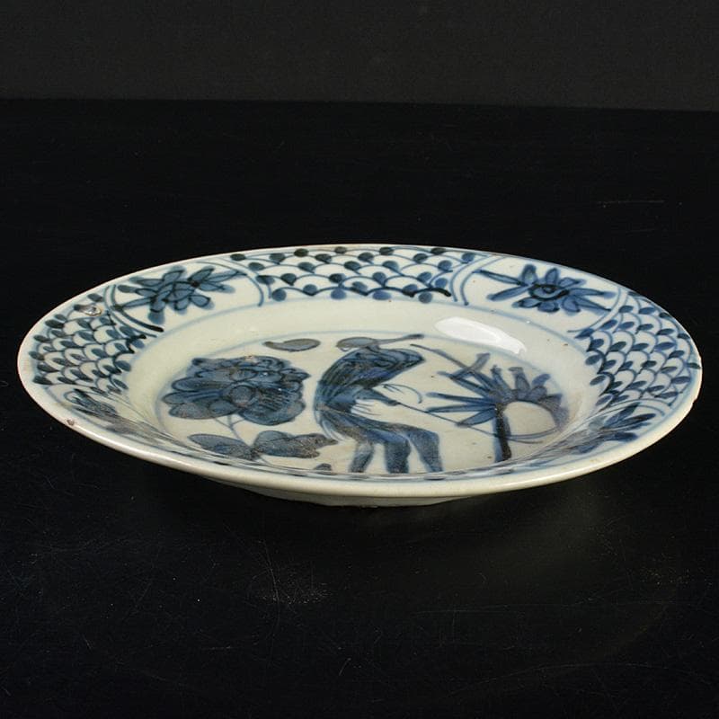 中国　南京染付　人物花文　小皿　V　R7488