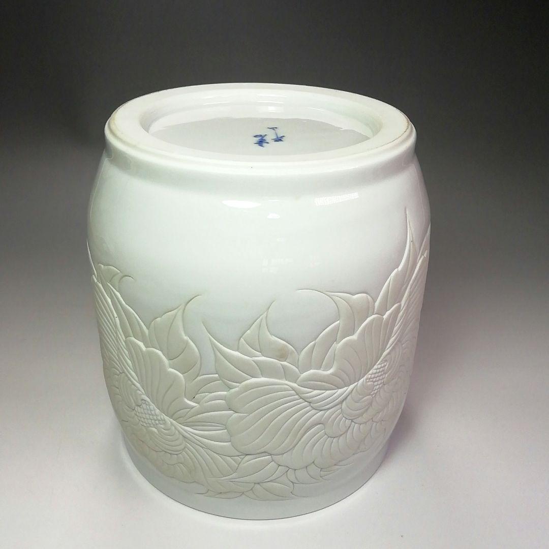 Ｓ３８４　水指　『出石焼』『花刻紋』『小嶋昇山作』　共箱　茶道具