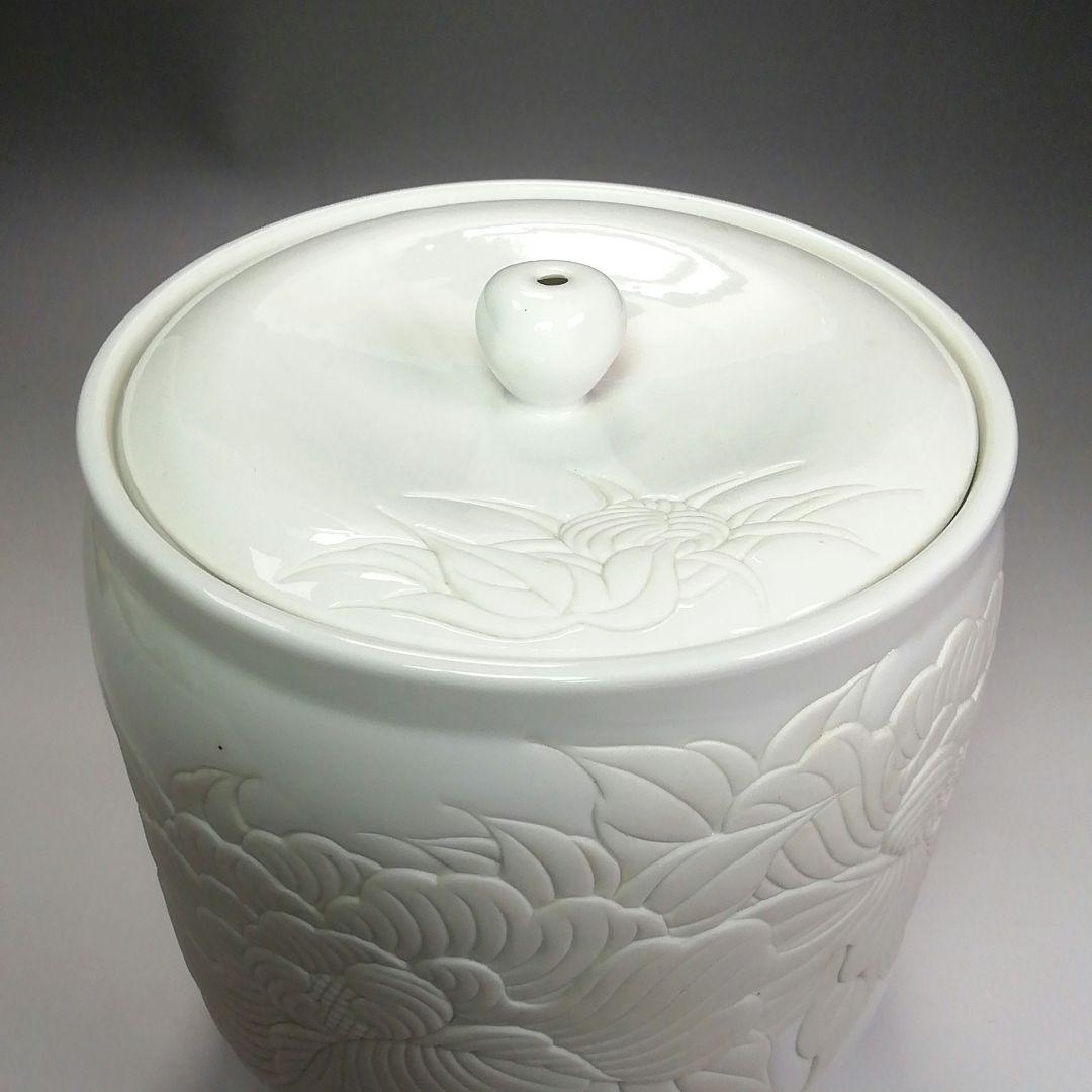 Ｓ３８４　水指　『出石焼』『花刻紋』『小嶋昇山作』　共箱　茶道具