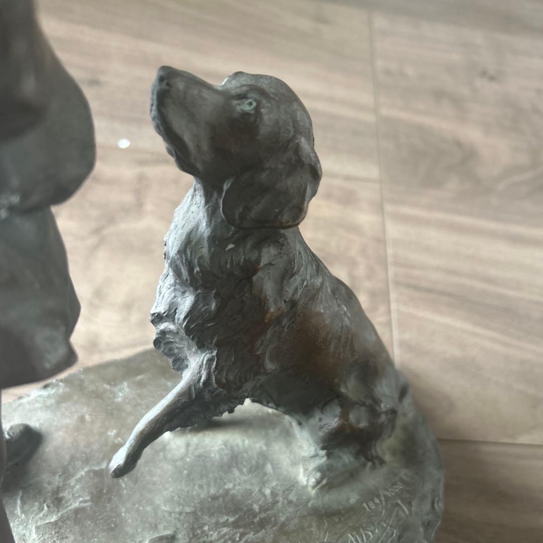 高岡作家　大道寺光弘 作 『フレンズ』 ブロンズ　少女と犬置物　重約4000克