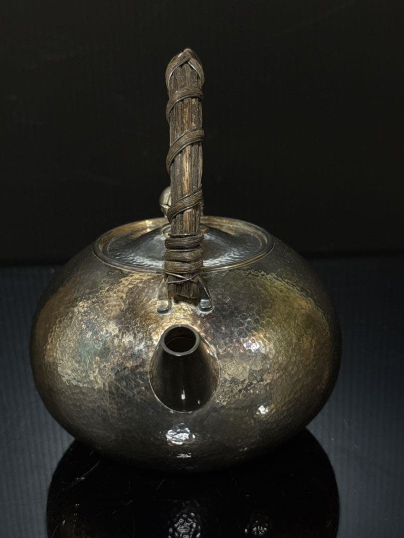 小振 純銀 羽田造 槌目 砲口 銀瓶 桐箱付 茶道具