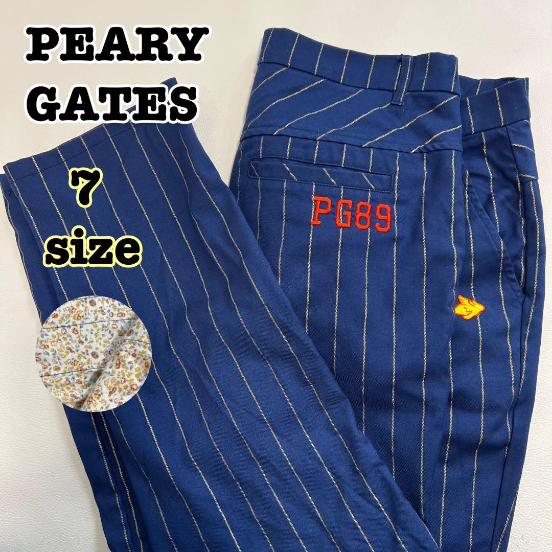 【大きいサイズ】パーリーゲイツ ゴルフパンツ ストライプ 紺×金 花柄 伸縮性