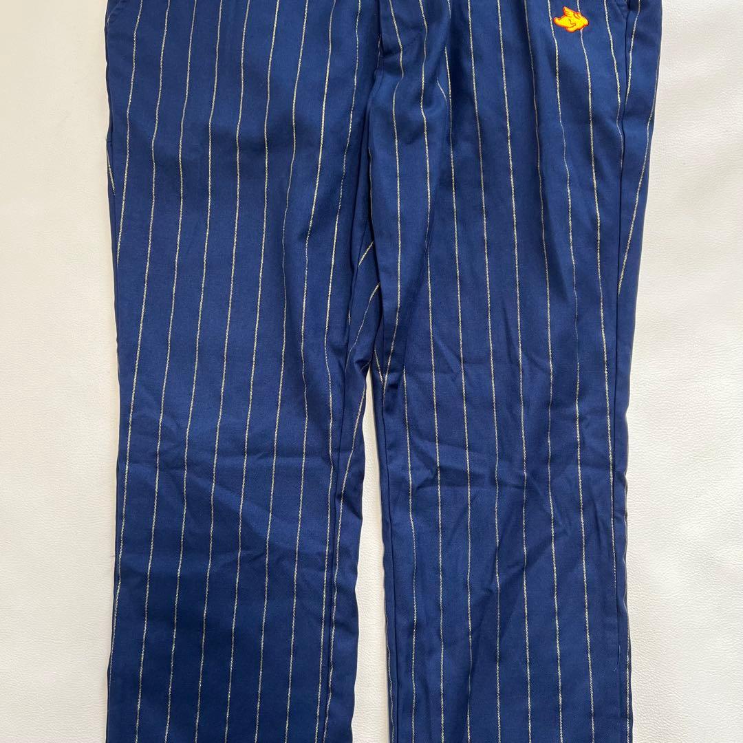 【大きいサイズ】パーリーゲイツ ゴルフパンツ ストライプ 紺×金 花柄 伸縮性