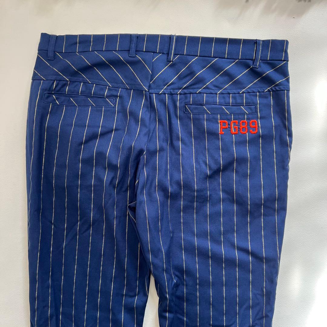 【大きいサイズ】パーリーゲイツ ゴルフパンツ ストライプ 紺×金 花柄 伸縮性