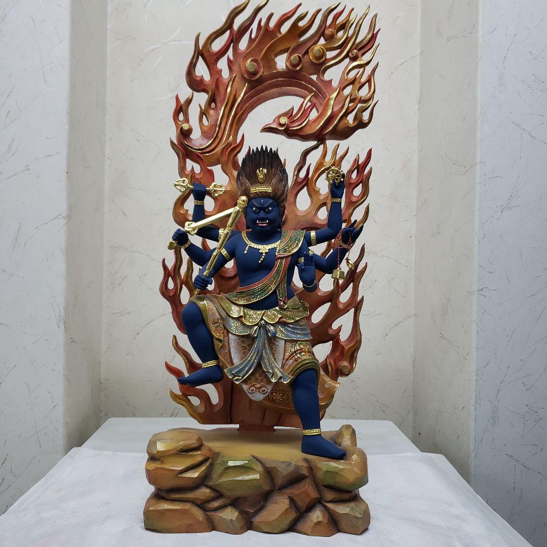 Ｂフライデー極彩色 錐金特上彫り烏枢沙摩明王8寸立五大明王の一人 高さ約57cm