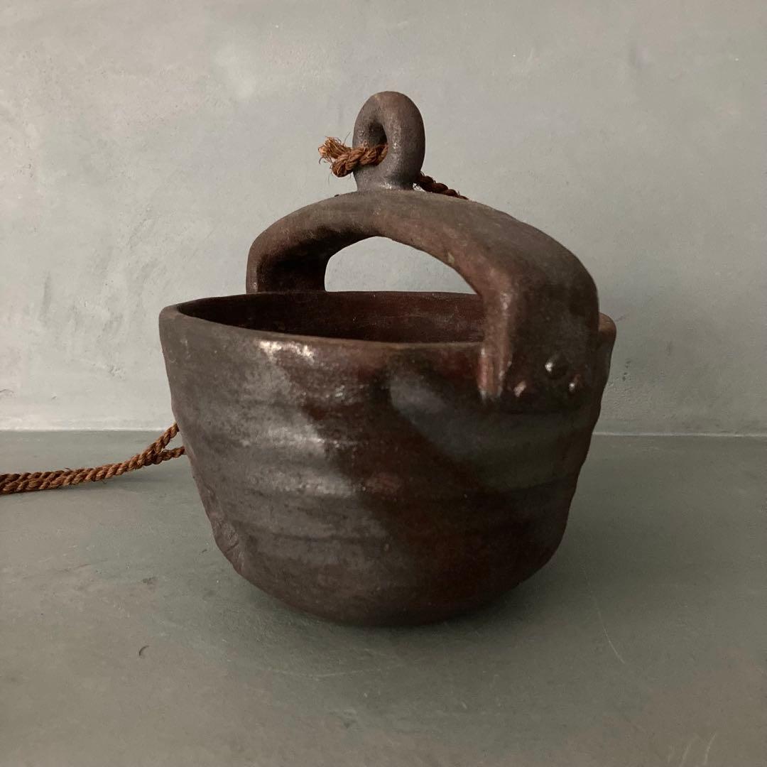 泉喜仙 大樋焼 釣瓶 花入 松雲窯 花器