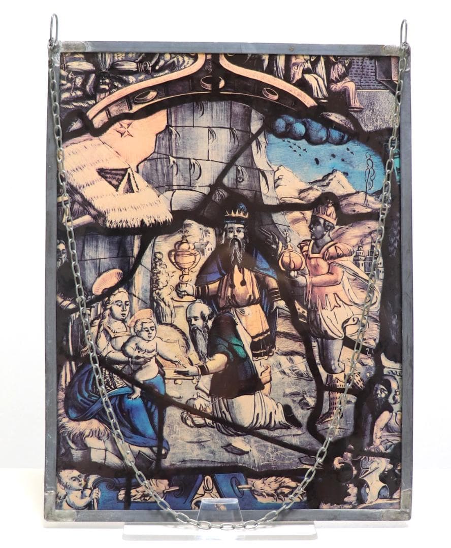 東方三博士の礼拝 ヴィンテージ ステンドグラス マギ キリスト 誕生 アメリカ製