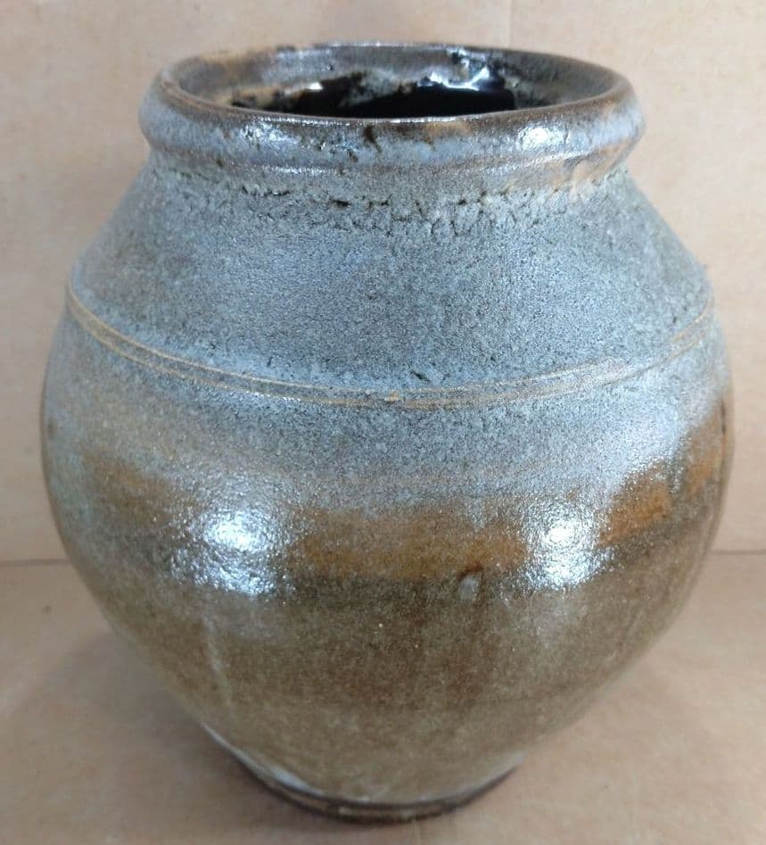 人間国宝 濱田庄司(浜田庄司) 掛分肩紐花瓶【濱田友緒識箱】益子焼 誂え桐箱