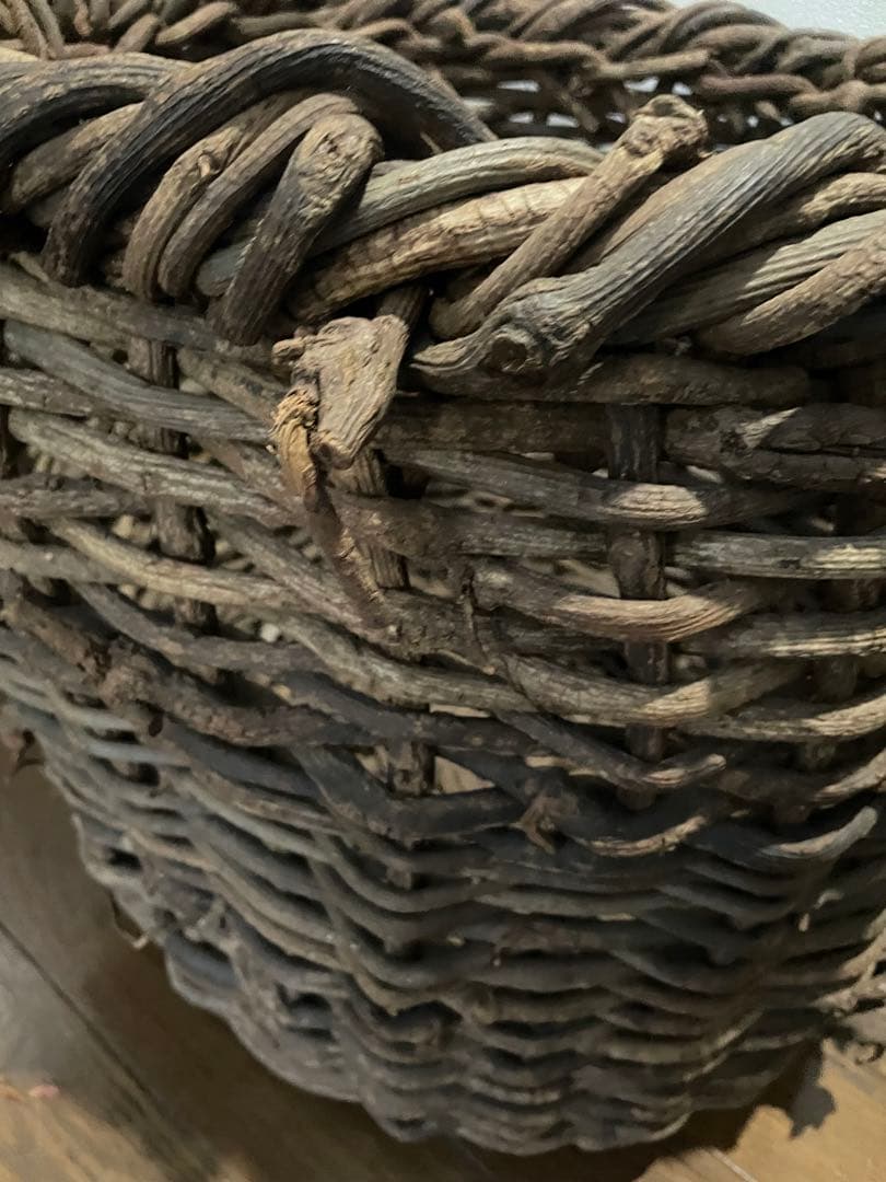 送料無料　天然アケビ蔓 籠 大型 職人手作り 民藝 アンティーク オブジェ