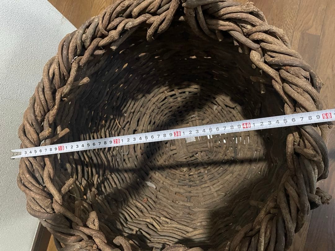 送料無料　天然アケビ蔓 籠 大型 職人手作り 民藝 アンティーク オブジェ