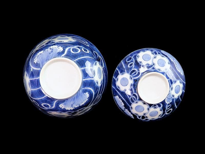 古伊万里　染付　鼓に調緒の図　蓋茶碗　江戸期　E213AS-CHl