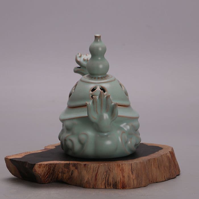 宋汝窯青釉亀紋鉄胎薫炉 工芸品 美術品 置物