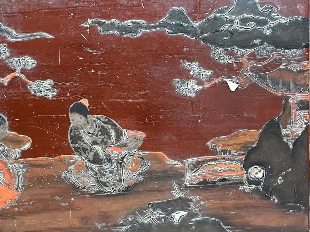 骨董品 18-19世紀の漆器 朱塗 螺鈿 机 中国？韩国？日本？