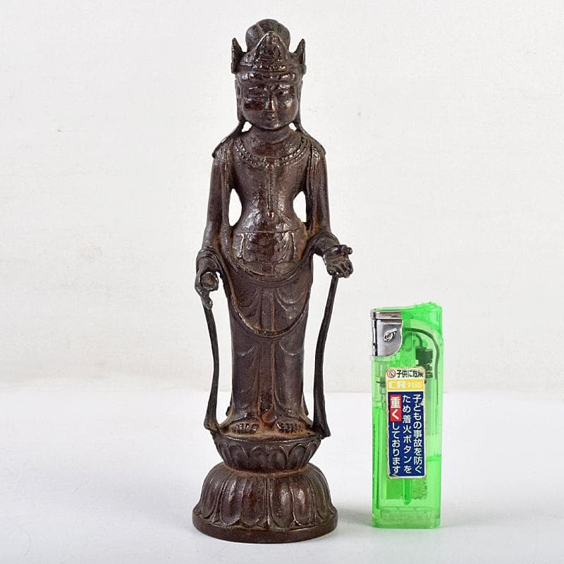 仏教美術　杉浦藤太朗作　ブロンズ　聖観音像　仏像　置物　共箱　D　R9514