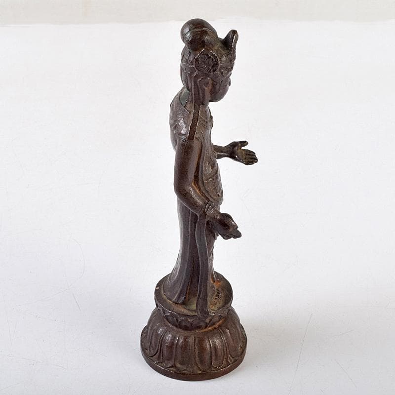 仏教美術　杉浦藤太朗作　ブロンズ　聖観音像　仏像　置物　共箱　D　R9514