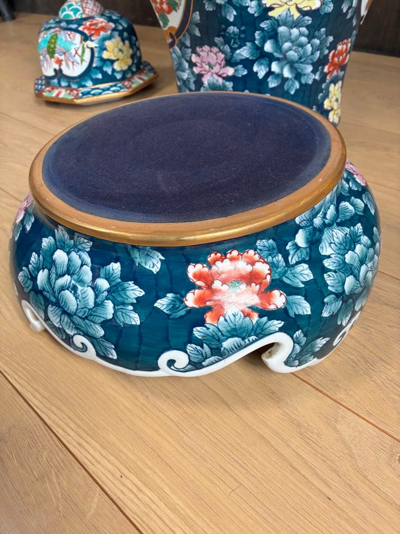 有田焼 特大 染付 牡丹孔雀図 飾壷 光右衛門作 三段壷 置物　約100cm